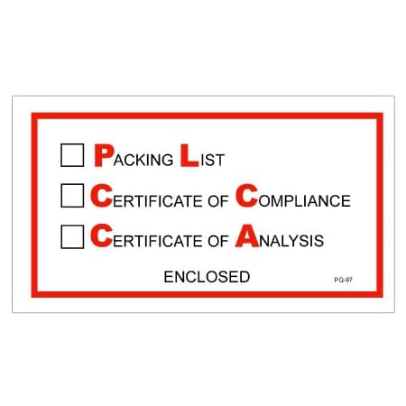 Bsc Preferred 5-1/2 x 10'' ''Packing List/Cert of Compliance/Cert. of Analysis Enclosed'' Envelopes, 1000PK BUY00025816